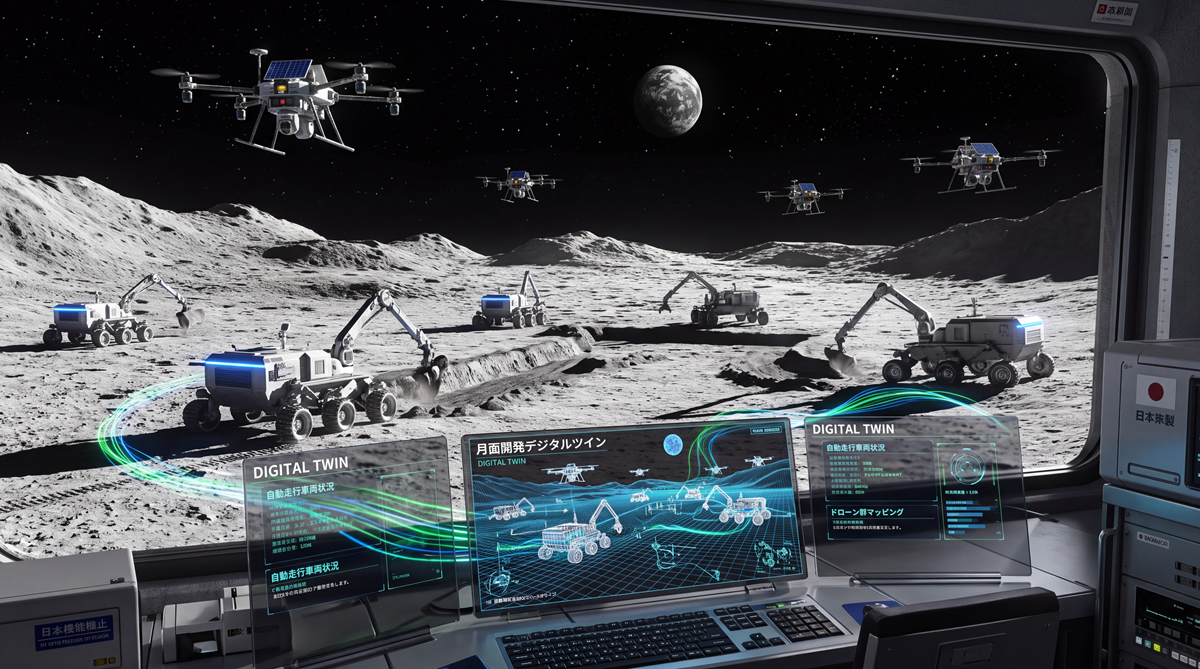 月面開発におけるローバー・ドローン・管制画面を連携したSpace Digital Twin